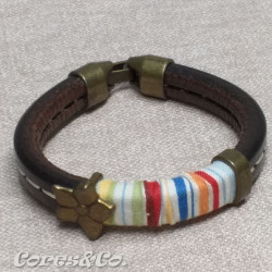 Multicolor Thick Leather Bracelet w/ Flower