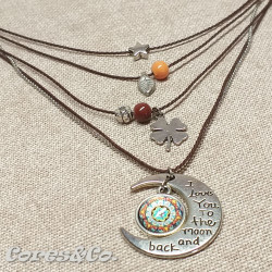 5 Layer Short Necklace Moon with Mandala