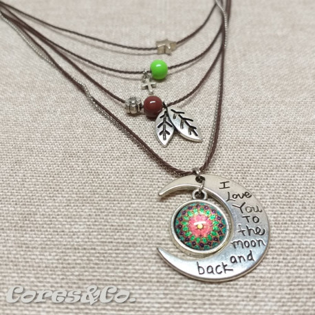 5 Layer Short Necklace Moon with Mandala