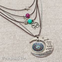 5 Layer Short Necklace Moon with Mandala