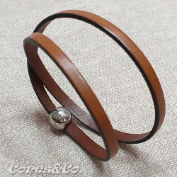 Camel Flat Leather Two Turn Bracelet