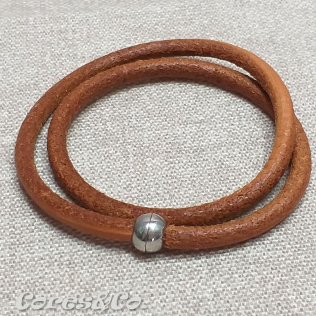 Camel Round Leather Two Turn Bracelet