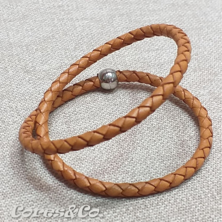 Camel Braided Leather Two Turn Bracelet