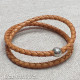 Camel Braided Leather Two Turn Bracelet