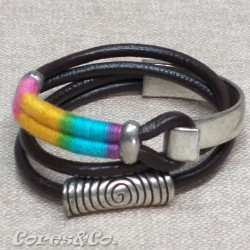 2 Turns Leather Bracelet w/ Colorful Line