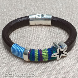 Pulseira Cabedal Grosso c/ Estrela do Mar Azul