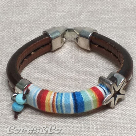 Multicolor Thick Leather Bracelet w/ Starfish