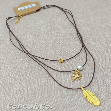 3 Layer Short Necklace Leaf and Lucky Clover