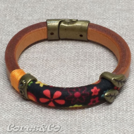 Thick Leather Bracelet w/ Fabric