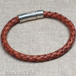 Red-Brown Braided Leather Bracelet