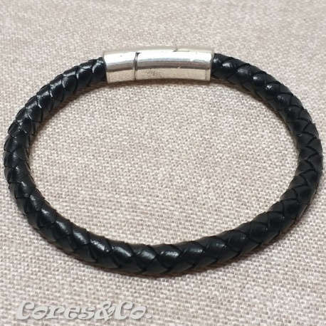 Pulseira Simples Cabedal Trançado Preto